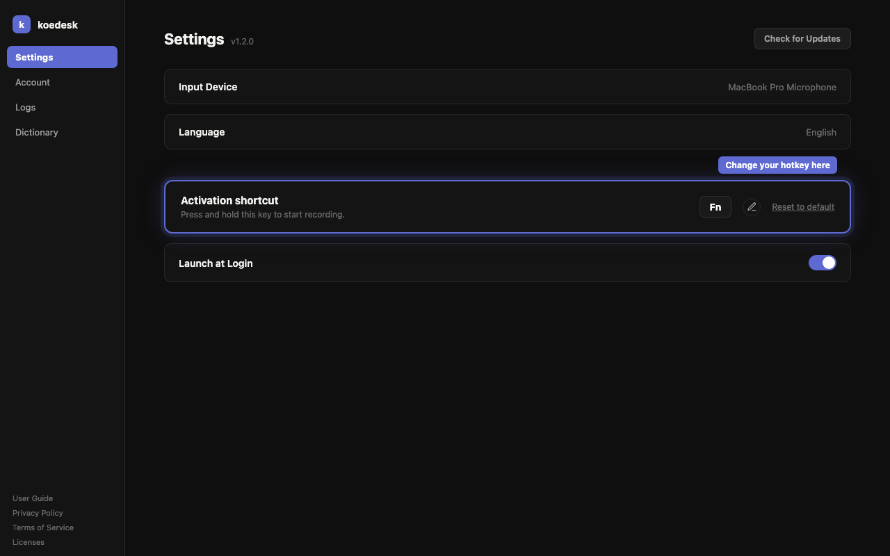 Changing the Activation Shortcut